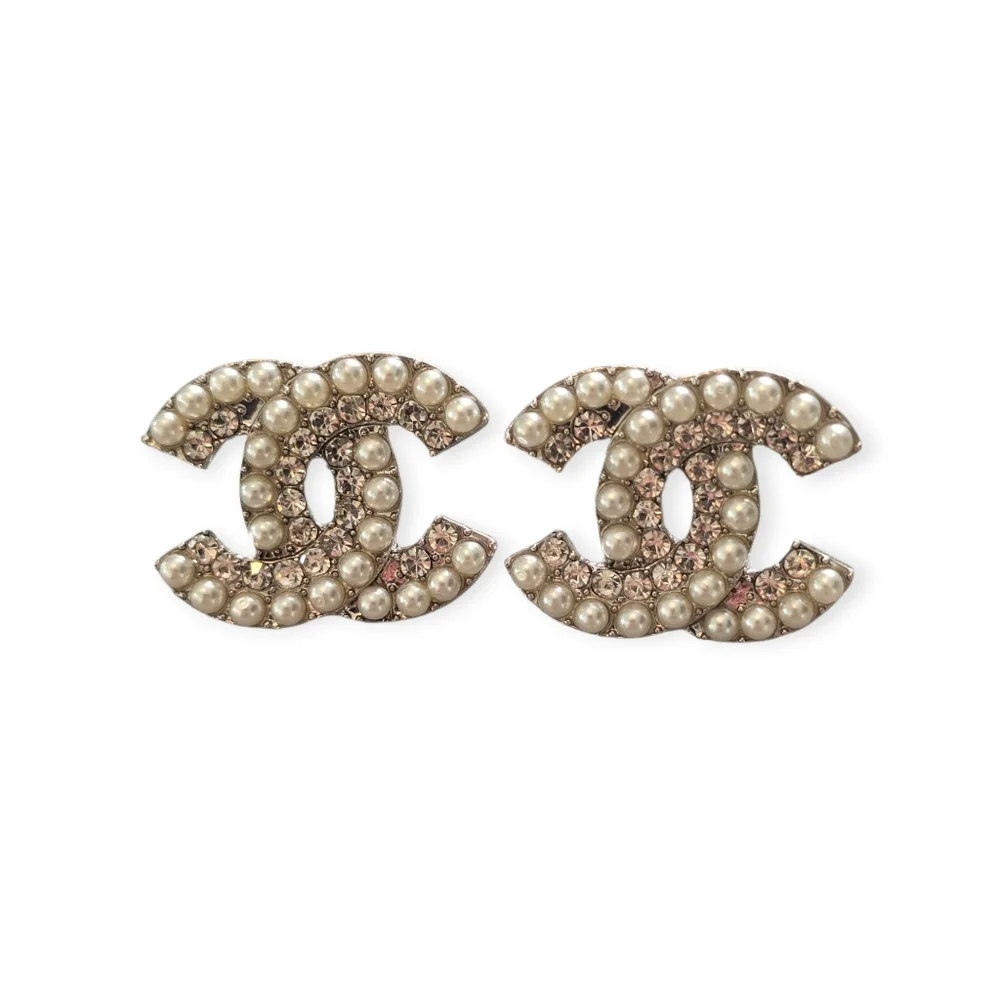 Silver Pearl and‎ Crystal Earrings